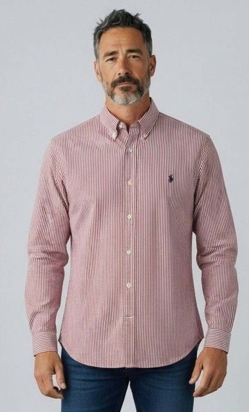 Ralph Lauren Striped Button Up Shirt Size M 16 32/33 Red